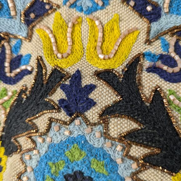 Sam Edelman Sylvia Purse Handbag Navy Blue Rare Embroidered Beads Leather Jute - Picture 9 of 16